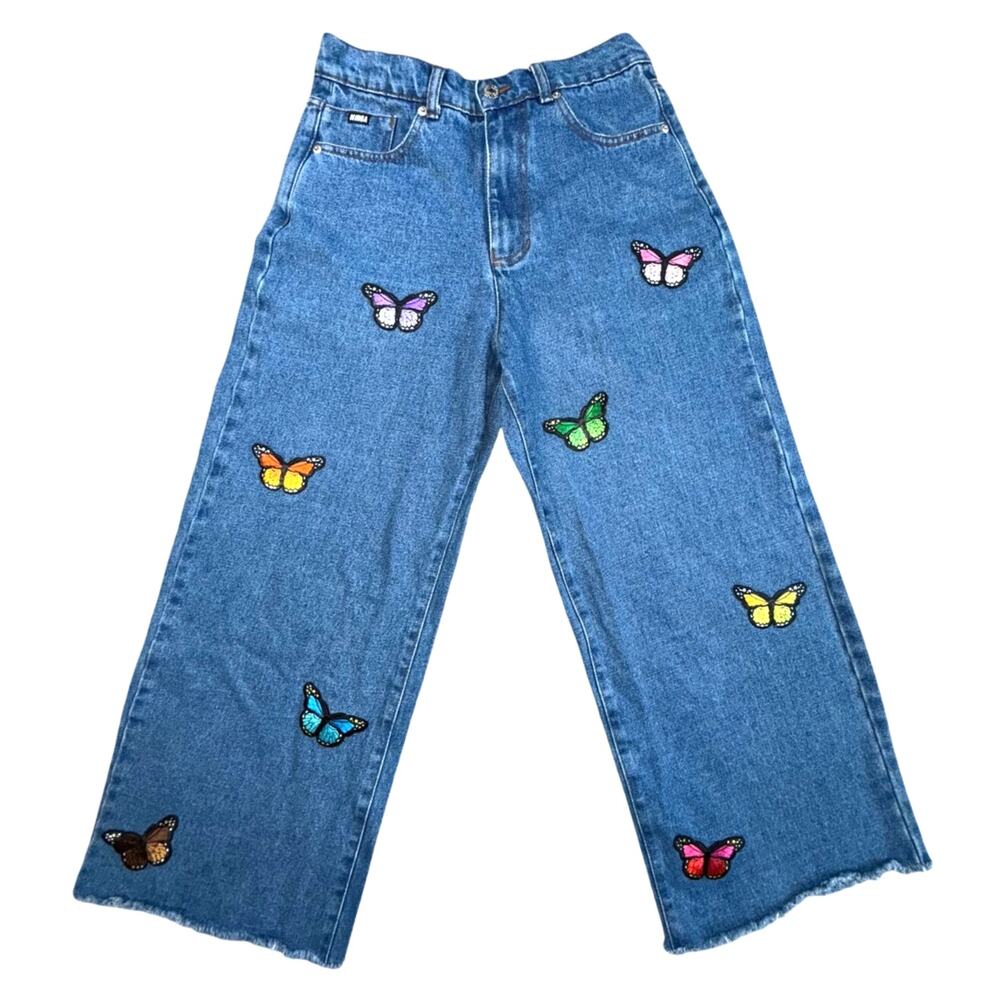 Minga London Butterfly Patch Denim Skater Jeans Women's Size 4/28" NWOT